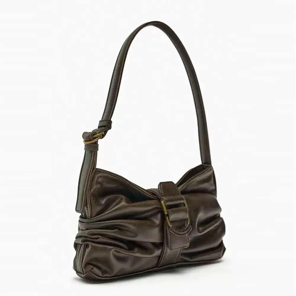 Fashion Ruched Shoulder Bag Soft PU Leather Woman Designer Handbags High Quality Armpit Bags for Woman 2024 Square Phone Purses