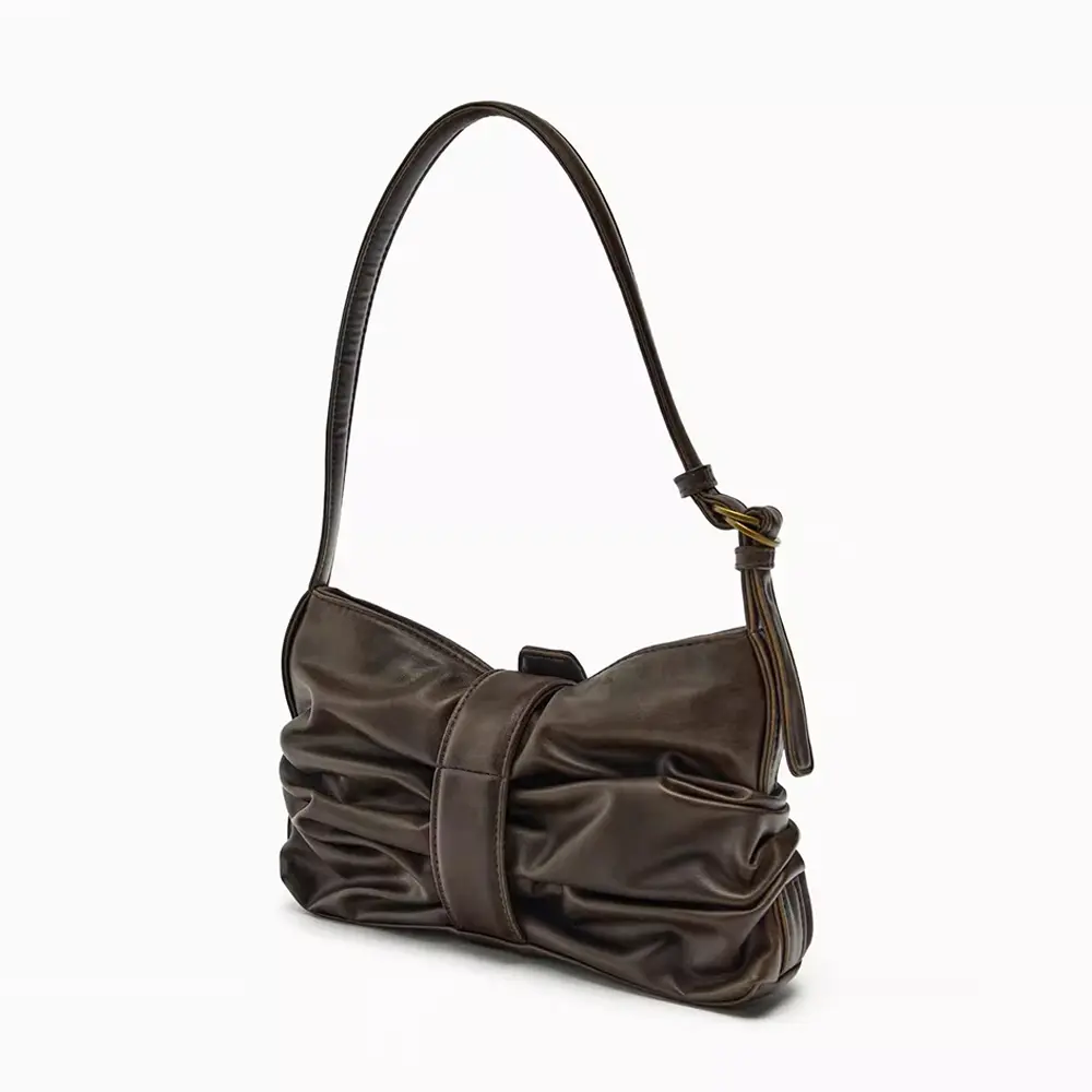 Fashion Ruched Shoulder Bag Soft PU Leather Woman Designer Handbags High Quality Armpit Bags for Woman 2024 Square Phone Purses