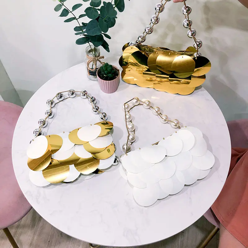 Luxury Sequined Evening Bags for Women Handbag Fashion Beading Handle Shoulder Bag Handmade Party Wedding Clutch Phone Purses