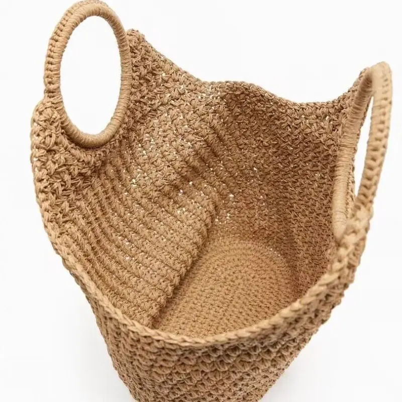 Round Handle Woven Bag Summer Raffia Straw Bags Designer Handbags Handmade Large Travel Beach Bags for Woman Shopper Tote Clutch