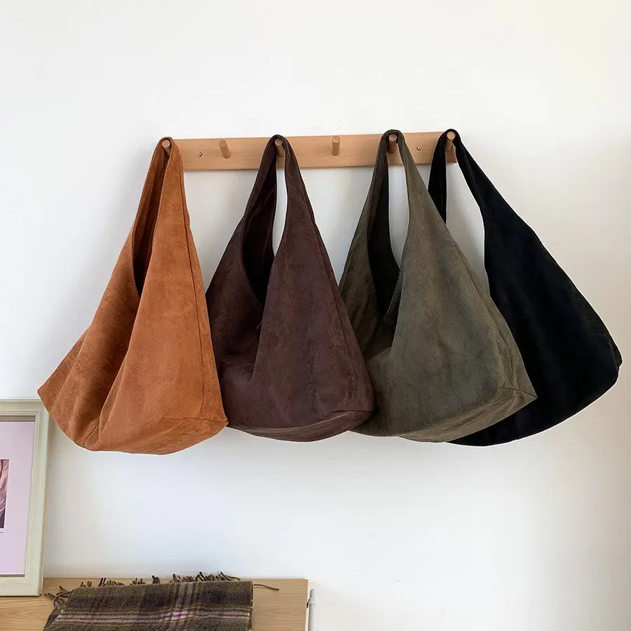 Vintage Half Moon Tote Bag Large Capacity Faux Suede Shoulder Bags for Women Designer Handbags Autumn Frosted Shopper Purses NEW
