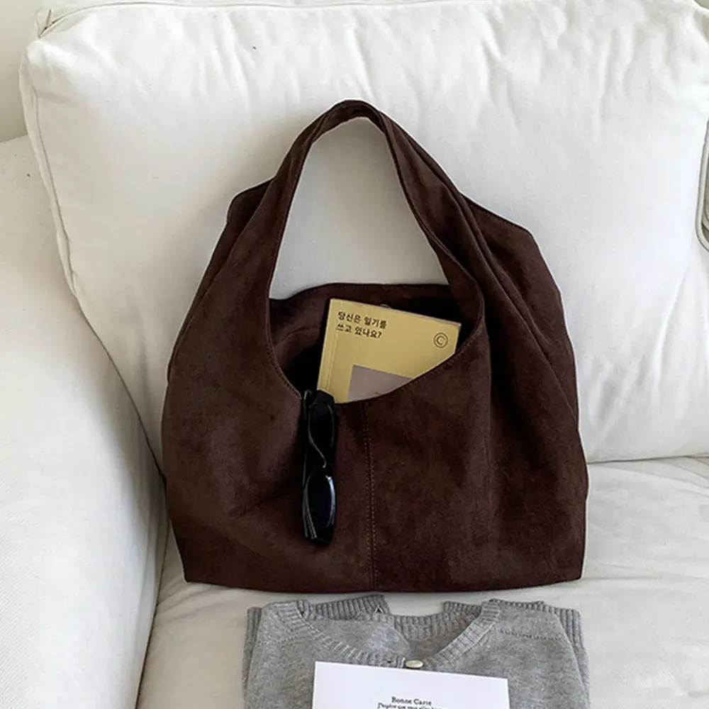 Vintage Half Moon Tote Bag Large Capacity Faux Suede Shoulder Bags for Women Designer Handbags Autumn Frosted Shopper Purses NEW