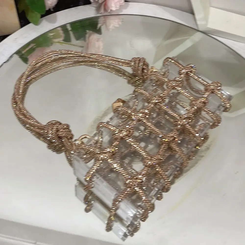 Luxury Woven Diamonds Box Bag Clear Acrylic Handbags Designer Evening Bags for Women Shoulder Bag Brands Party Wedding Purses