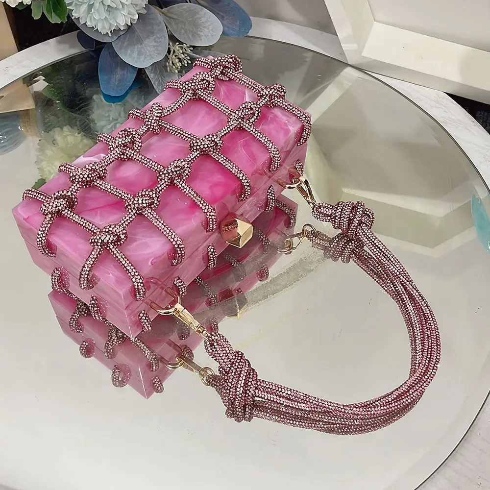 Luxury Woven Diamonds Box Bag Clear Acrylic Handbags Designer Evening Bags for Women Shoulder Bag Brands Party Wedding Purses