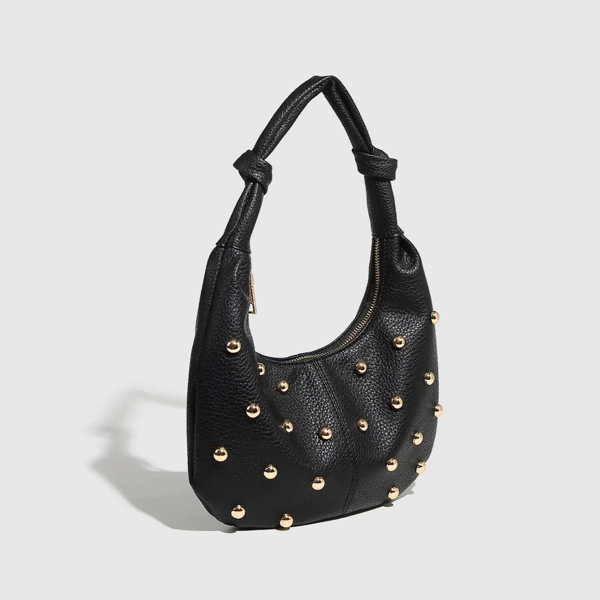 Metallic Rivet Women Shoulder Bag Half Moon Yellow Bags for Women Handbag Soft PU Leather Cloud Bag Croissant Shopper Purses NEW
