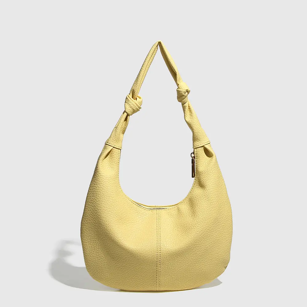 Metallic Rivet Women Shoulder Bag Half Moon Yellow Bags for Women Handbag Soft PU Leather Cloud Bag Croissant Shopper Purses NEW