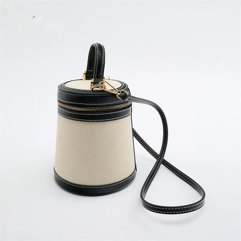 Casual Canvas Bucket Bag Barrel-shapde Women's Handbags Designer Brands Shoulder Crossbody Bags for Women 2023 Small Clutch Flap