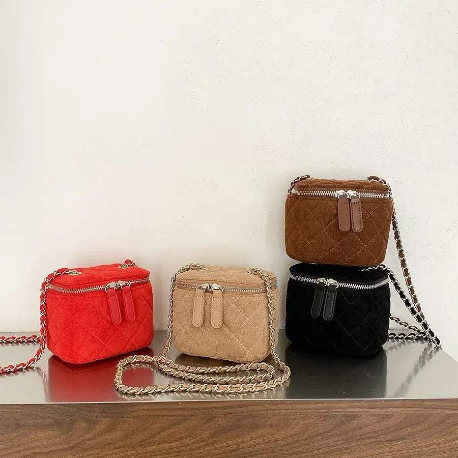 Mini Suede Women Shoulder Bag Luxury Handbag 2025 New Lingge Box Bags for Women Chains Sling Crossbody Bag Coins Lipstick Purse