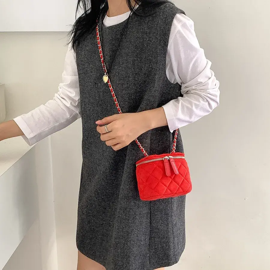 Mini Suede Women Shoulder Bag Luxury Handbag 2025 New Lingge Box Bags for Women Chains Sling Crossbody Bag Coins Lipstick Purse