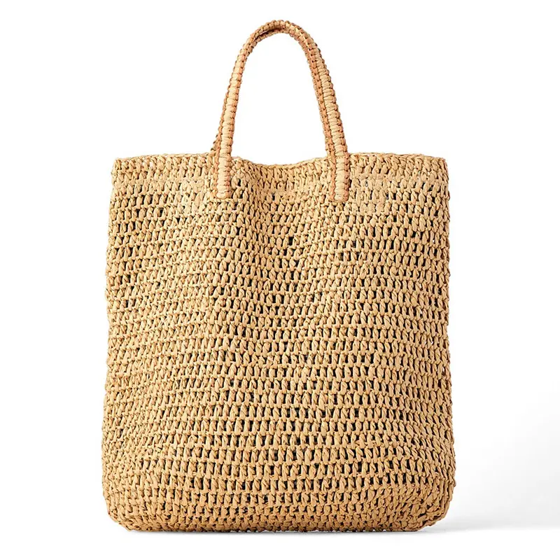 Large Paper Rope Straw Bag Handmade Crochet Handbags Bohemian Woven Travel Beach Bags for Women Shoulder Bag Hollow Shopper Tote