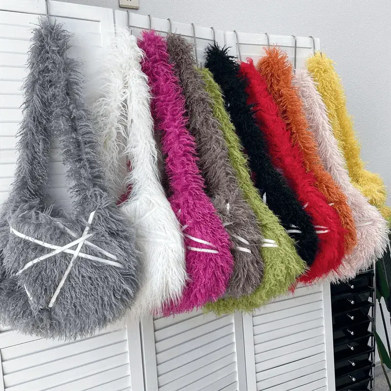 Millennium Y2K Faux Fur Crossbody Bags Designer Fluffy Plush Women Bag Spice Girl Style Shoulder Bag Sweet Girls Soft Tote Chic