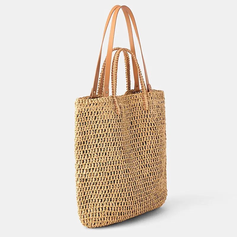 Large Paper Rope Straw Bag Handmade Crochet Handbags Bohemian Woven Travel Beach Bags for Women Shoulder Bag Hollow Shopper Tote