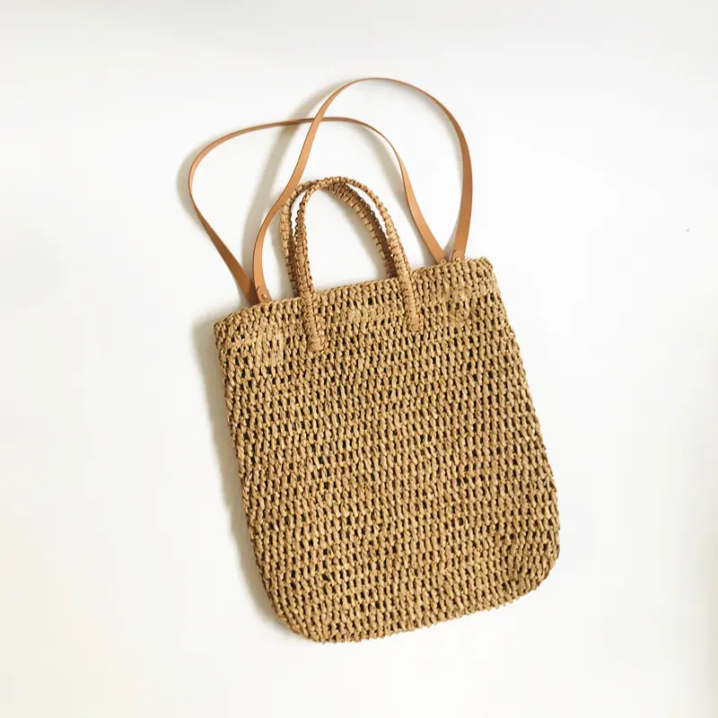 Large Paper Rope Straw Bag Handmade Crochet Handbags Bohemian Woven Travel Beach Bags for Women Shoulder Bag Hollow Shopper Tote