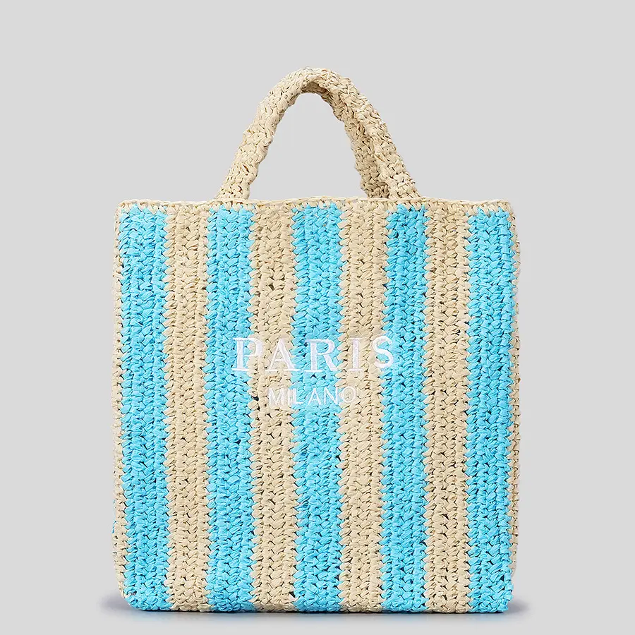 Woven Designer Bags for Women Handbags Summer Striped Straw Bag Candy Color Travel Beach Bag 2024 Handmade Paper Rope Tote Bag