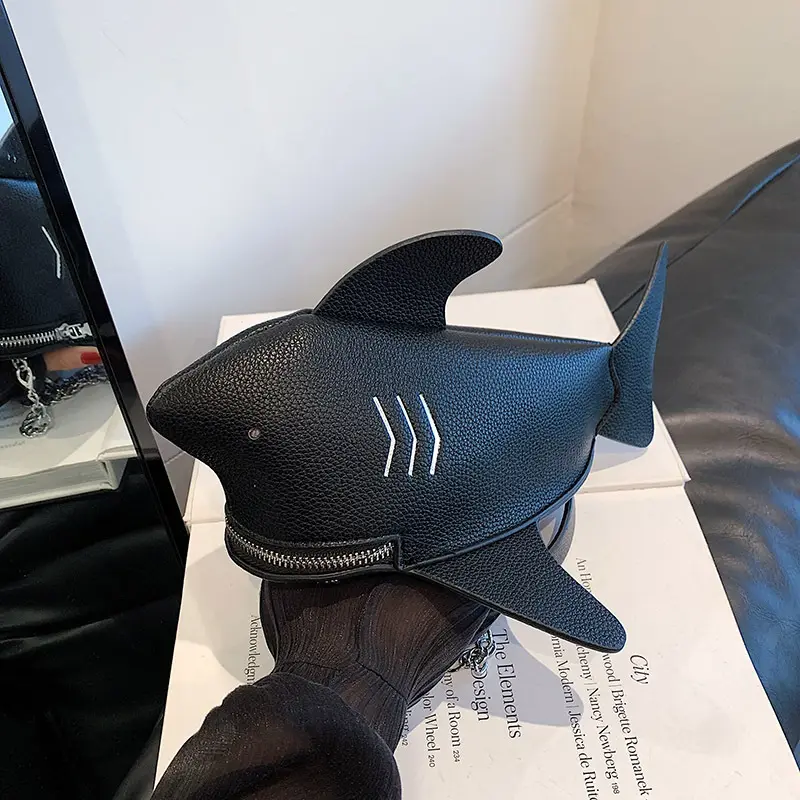 Cute Shark Shaped Shoulder Bag Cartoon Fish Design Crossbody Bags for Women Harajuku Animal Handbags Girls Chains Phone Purses
