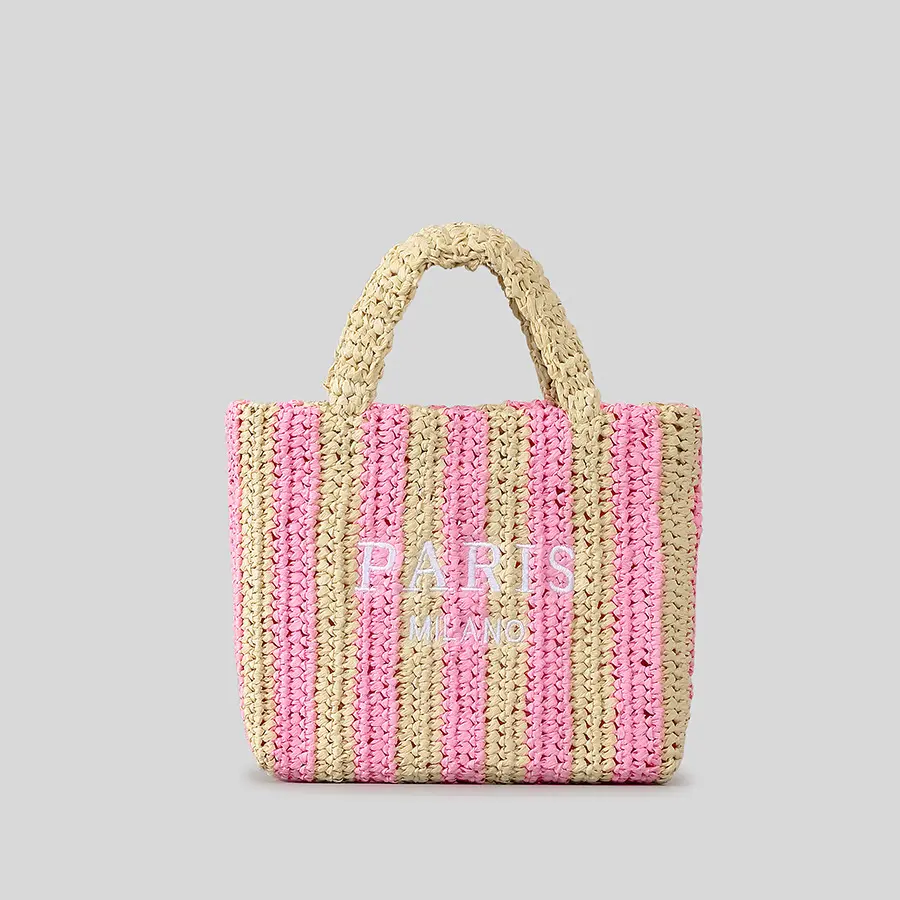 Woven Designer Bags for Women Handbags Summer Striped Straw Bag Candy Color Travel Beach Bag 2024 Handmade Paper Rope Tote Bag