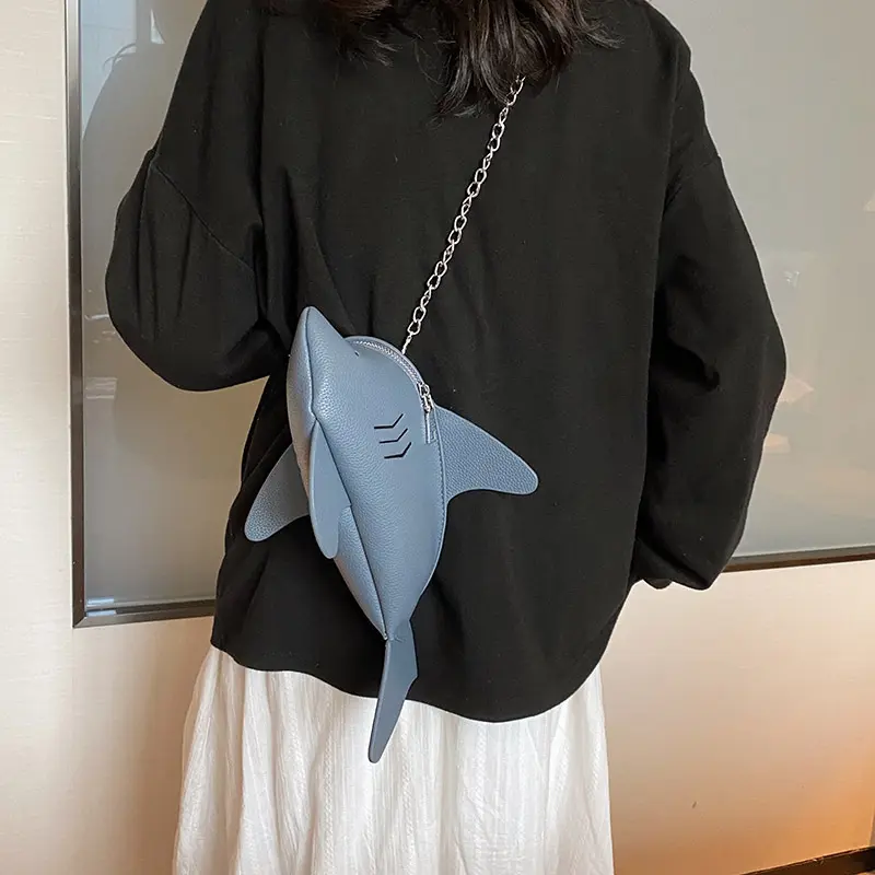 Cute Shark Shaped Shoulder Bag Cartoon Fish Design Crossbody Bags for Women Harajuku Animal Handbags Girls Chains Phone Purses