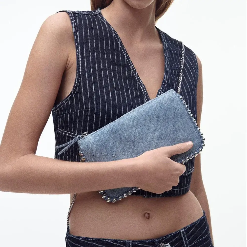 Fashion Rivet Shoulder Bag Luxury Beading Denim Crossbody Bags for Women Designer Chains Handbags and Purses Brands Flap Tote