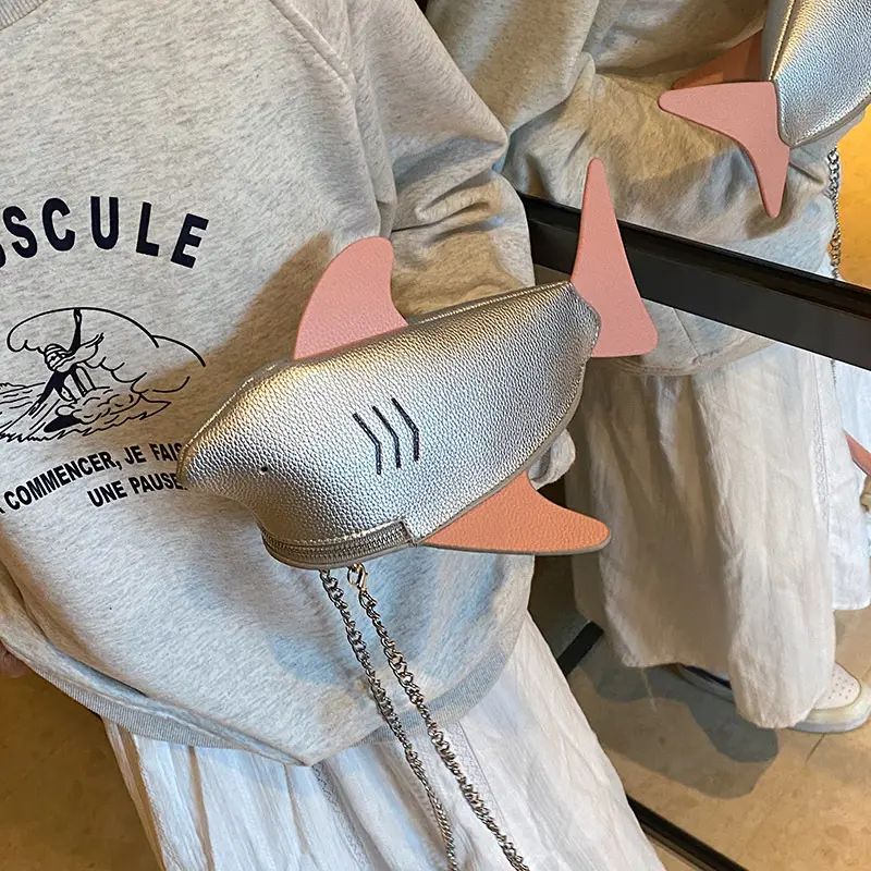 Cute Shark Shaped Shoulder Bag Cartoon Fish Design Crossbody Bags for Women Harajuku Animal Handbags Girls Chains Phone Purses
