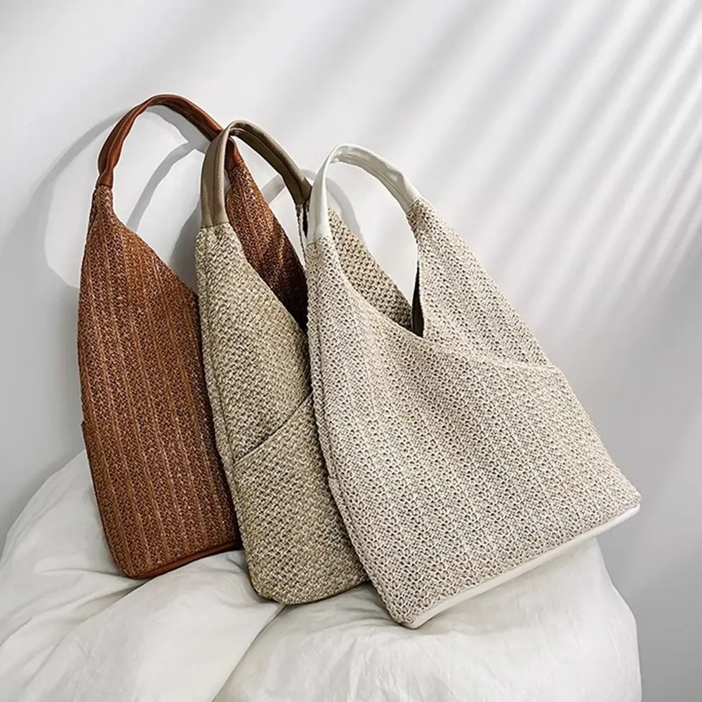 Summer Woven Beach Bags for Women Bohemian Tote Shoulder Bag Paper Rope Travel Straw Bag Handmade Handbags 2025 Bali Shopper NEW