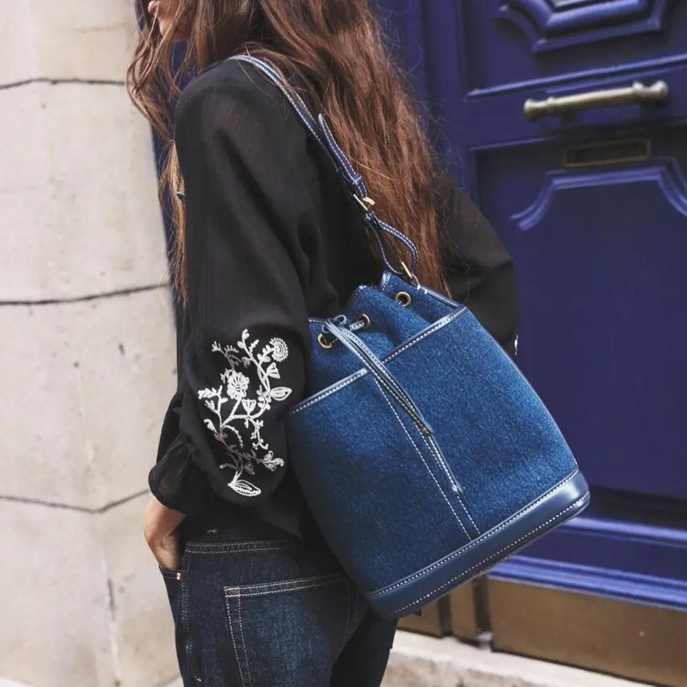 Fashion Denim Bucket Bags for Women Luxury Designer Handbags High Quality Canvas Shoulder Bag 2025 New Drawstring Women's Bag