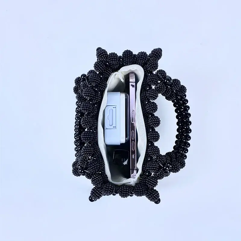 Luxury Black Pearls Bags for Women Handbag Beaded Party Evening Bag Handmade Hollow Woven Bag Wedded Clutch New Shoulder Bags