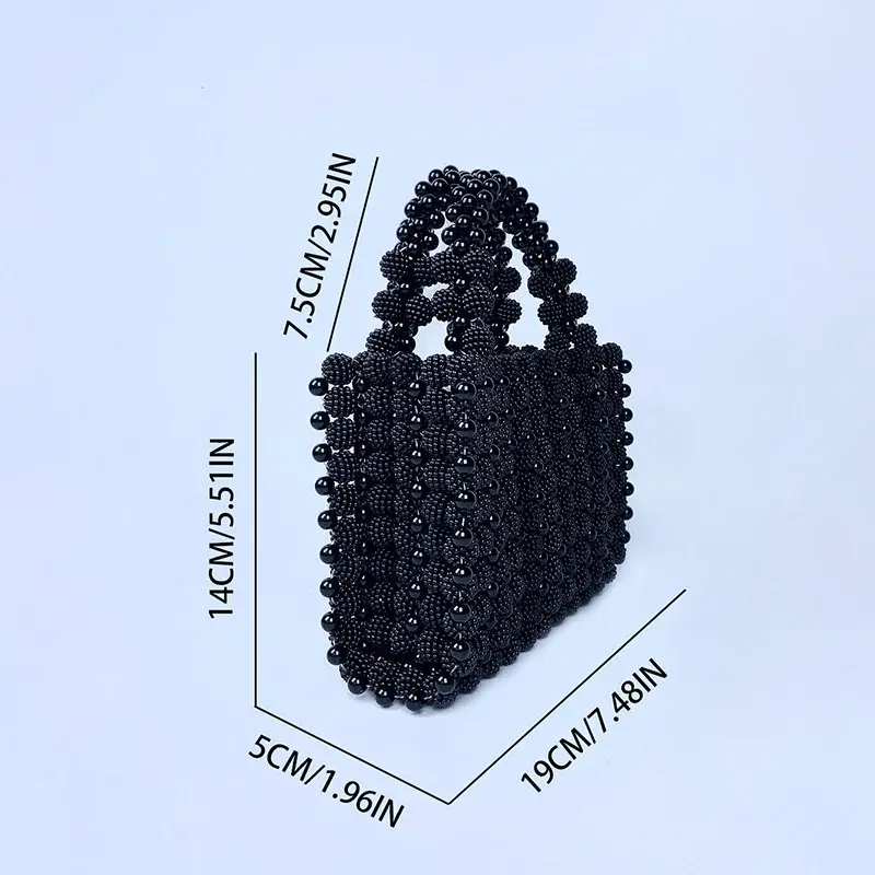 Luxury Black Pearls Bags for Women Handbag Beaded Party Evening Bag Handmade Hollow Woven Bag Wedded Clutch New Shoulder Bags