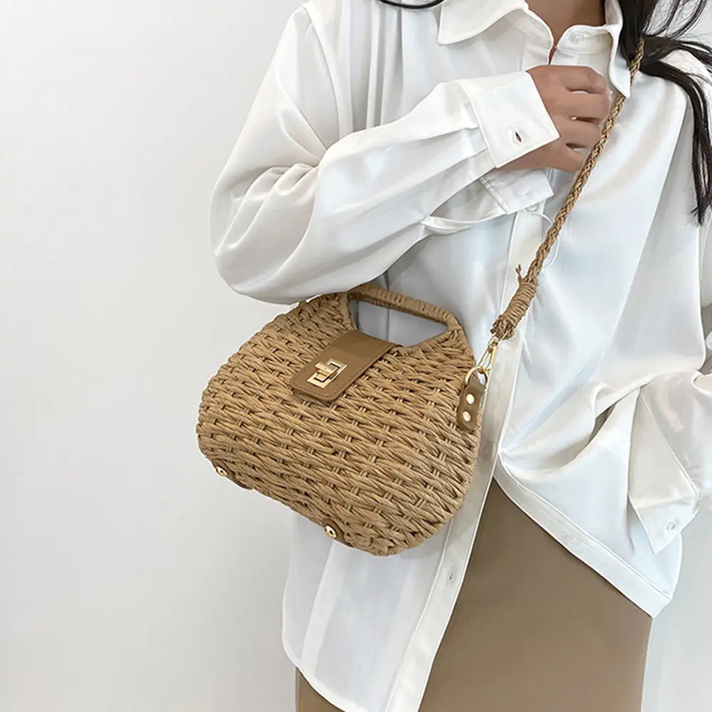 Fashion Wicker Rattan Bag Woven Women Handbags Summer Travel Beach Bag Bali Straw Shoulder Crossbody Bags for Women 2023 Clutch