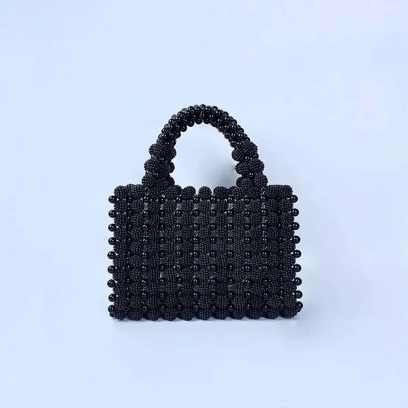 Luxury Black Pearls Bags for Women Handbag Beaded Party Evening Bag Handmade Hollow Woven Bag Wedded Clutch New Shoulder Bags