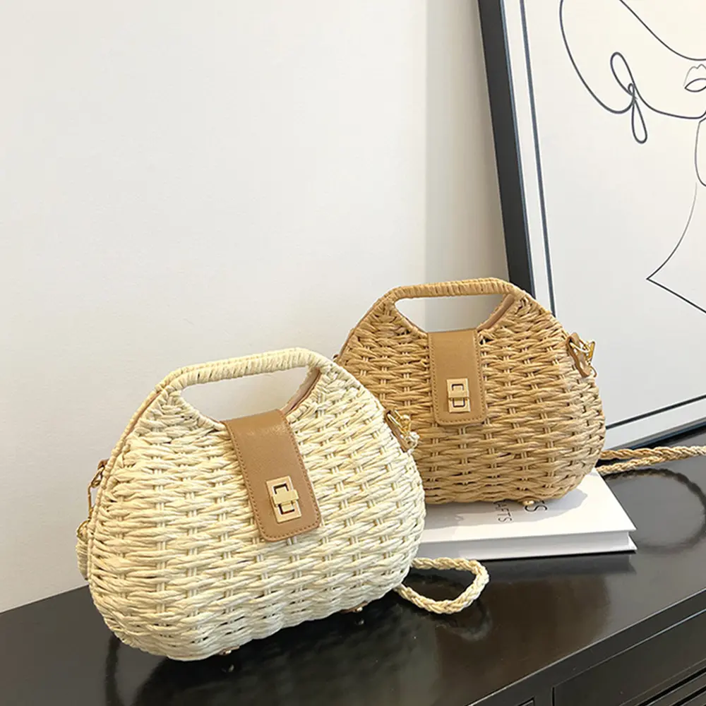 Fashion Wicker Rattan Bag Woven Women Handbags Summer Travel Beach Bag Bali Straw Shoulder Crossbody Bags for Women 2023 Clutch