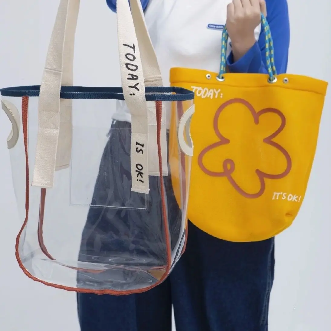 Clear Jelly Tote Women Shoulder Bag Designer Bags for Women 2022 Rope Handle Handbags and Purses Flower PVC Shopper Bag Clutch