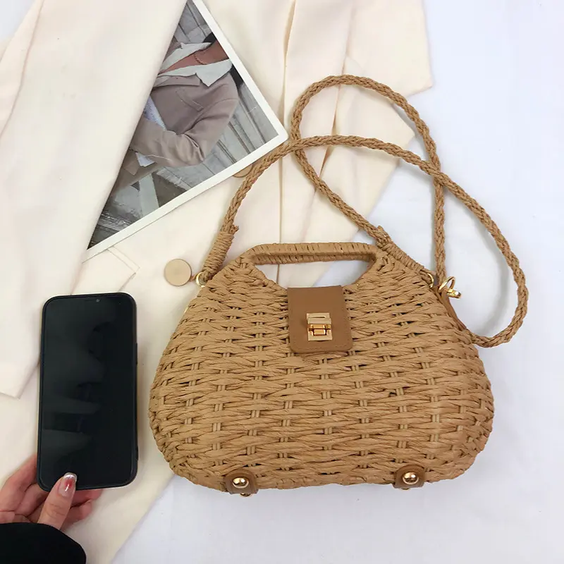 Fashion Wicker Rattan Bag Woven Women Handbags Summer Travel Beach Bag Bali Straw Shoulder Crossbody Bags for Women 2023 Clutch