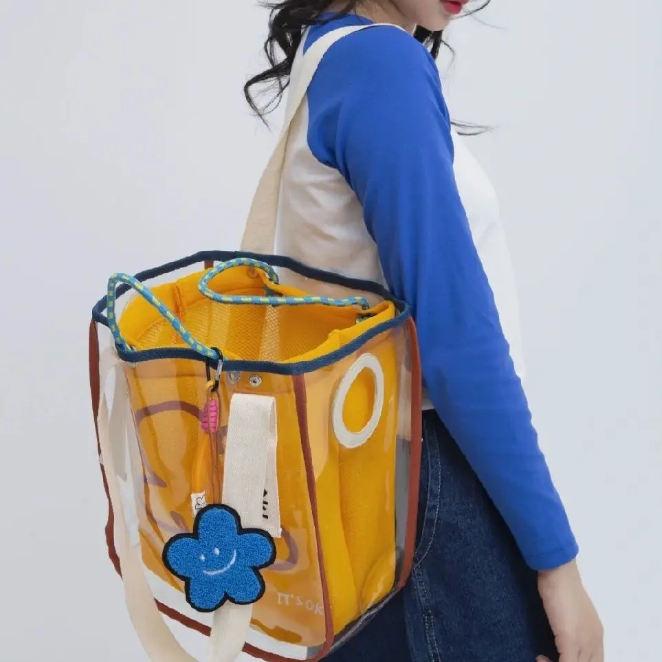 Clear Jelly Tote Women Shoulder Bag Designer Bags for Women 2022 Rope Handle Handbags and Purses Flower PVC Shopper Bag Clutch