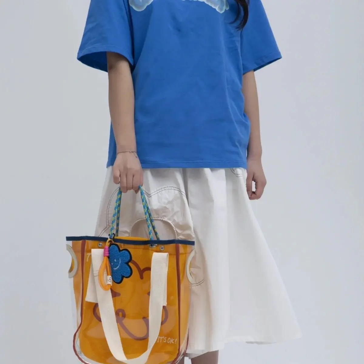 Clear Jelly Tote Women Shoulder Bag Designer Bags for Women 2022 Rope Handle Handbags and Purses Flower PVC Shopper Bag Clutch