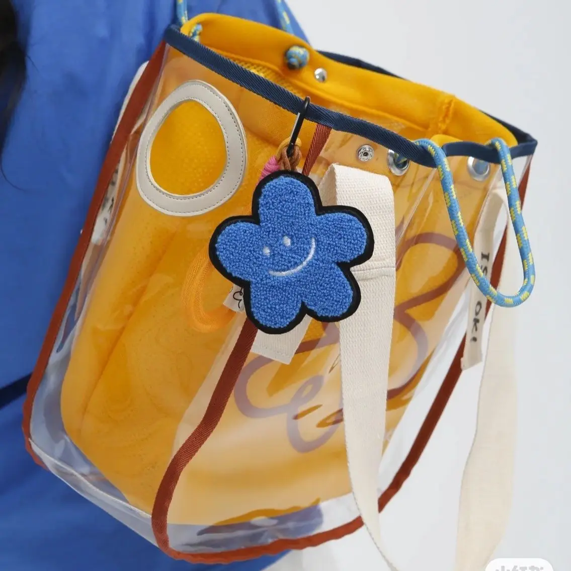 Clear Jelly Tote Women Shoulder Bag Designer Bags for Women 2022 Rope Handle Handbags and Purses Flower PVC Shopper Bag Clutch