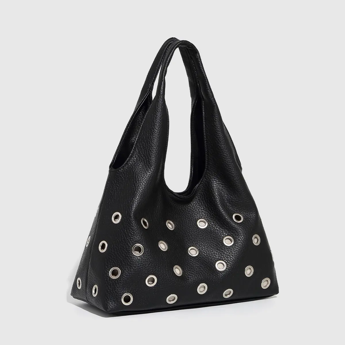 Punk Rivet Women Shoulder Bag Soft PU Leather Tote Bags for Women Handbag Half Moon Hollow Studded Shopper Tote Bucket Bags NEW