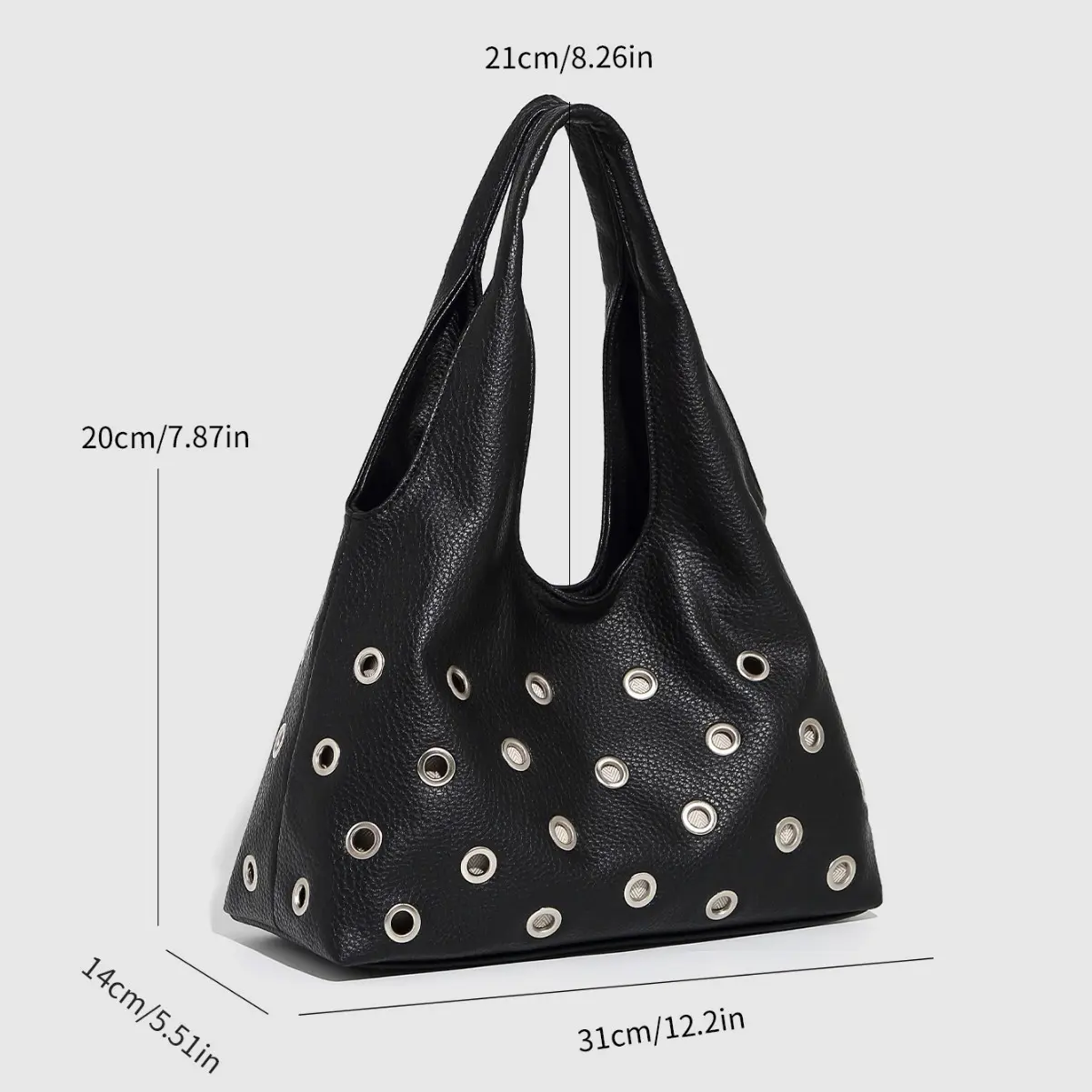Punk Rivet Women Shoulder Bag Soft PU Leather Tote Bags for Women Handbag Half Moon Hollow Studded Shopper Tote Bucket Bags NEW