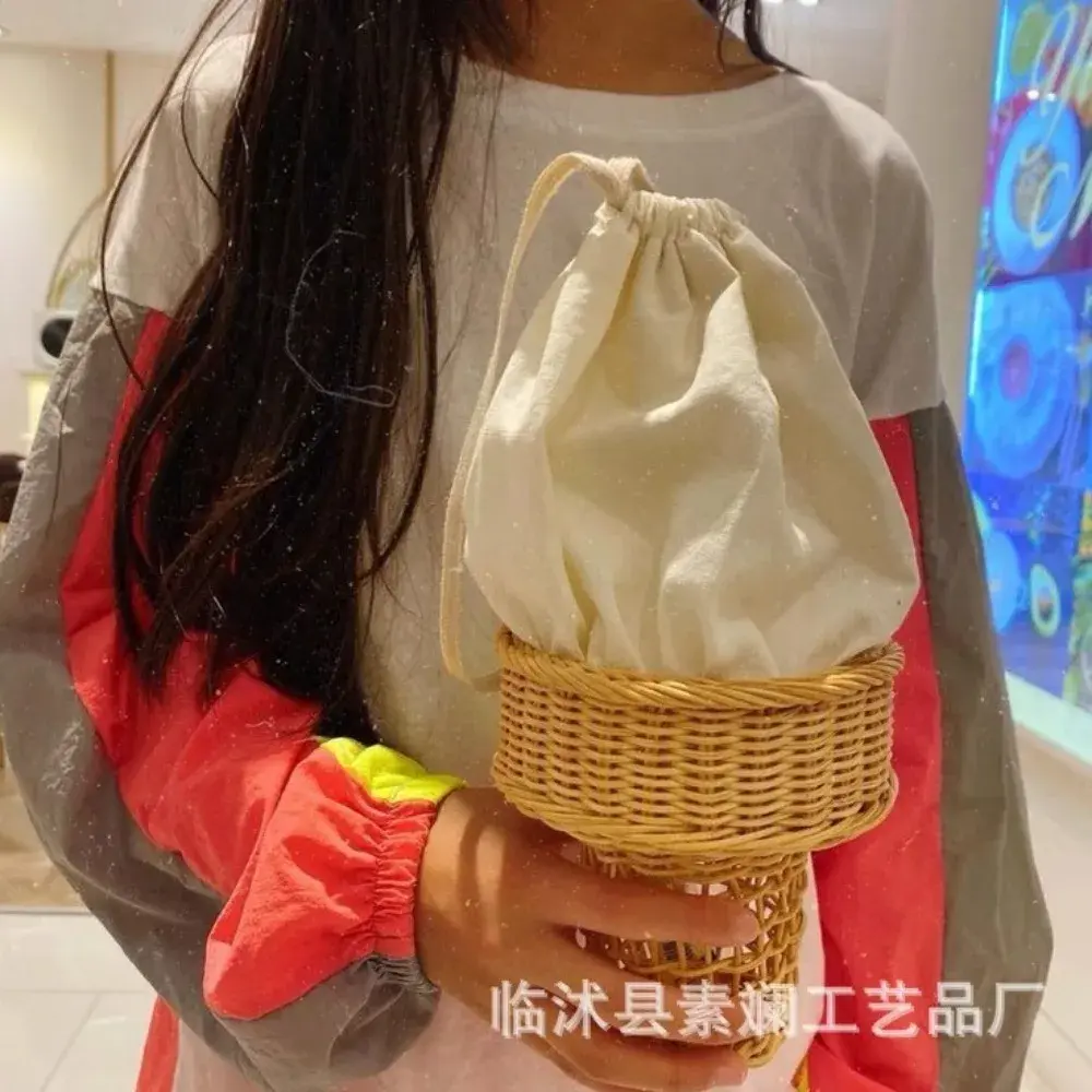 Cute Ice Cream Rattan Bag Handbags Bohemian Wicker Woven Straw Bag Hollow Funny Purses for Women 2025 Shoulder Bags Beach Bags