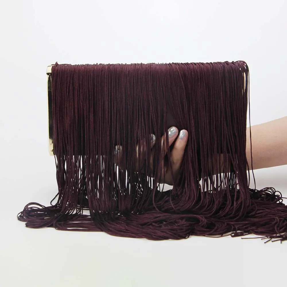 Luxury Long Tassel Evening Bags for Women Handbag Clutch PU Leather Frame Shoulder Bag Chains Crossbody Bags Wedding Purse Lady