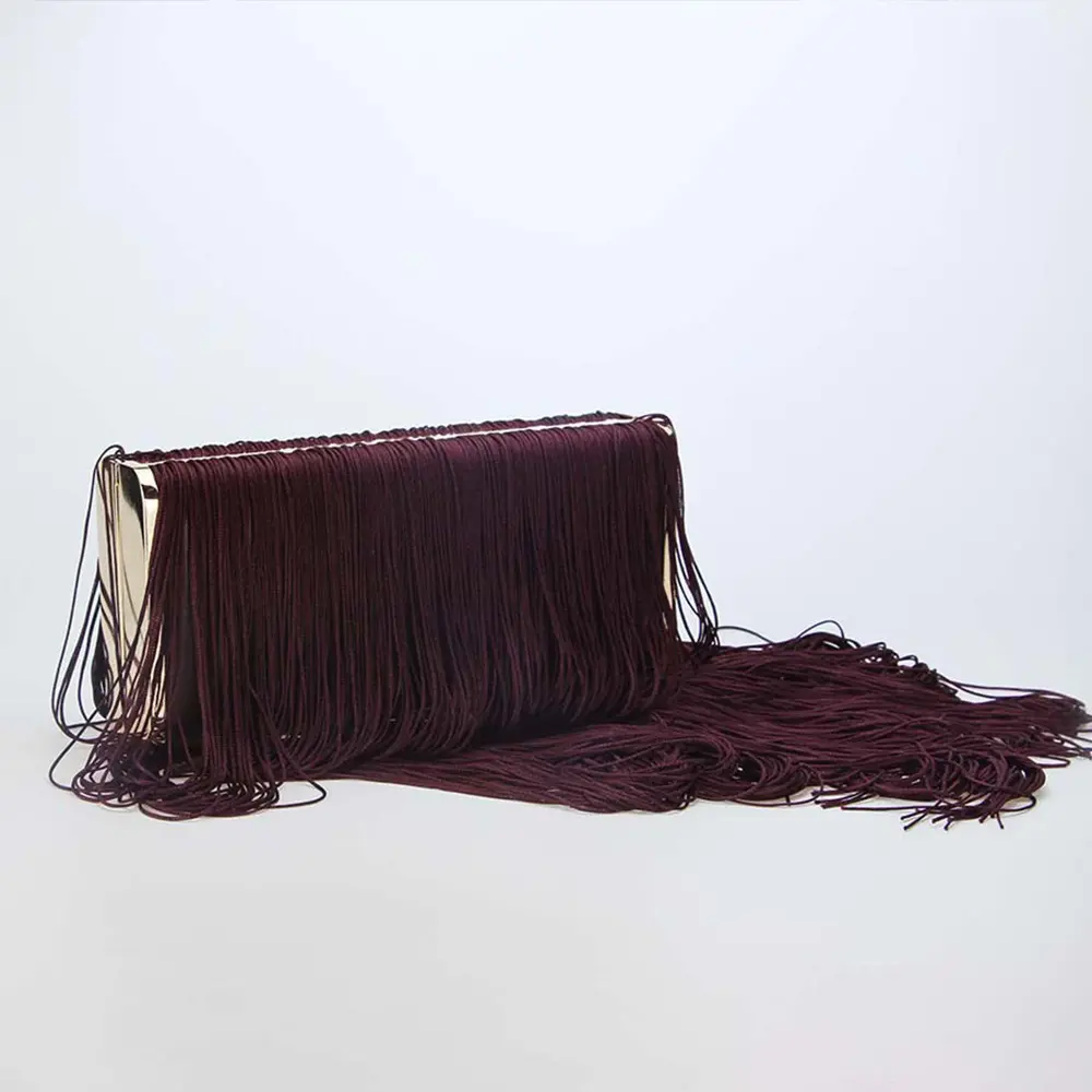 Luxury Long Tassel Evening Bags for Women Handbag Clutch PU Leather Frame Shoulder Bag Chains Crossbody Bags Wedding Purse Lady