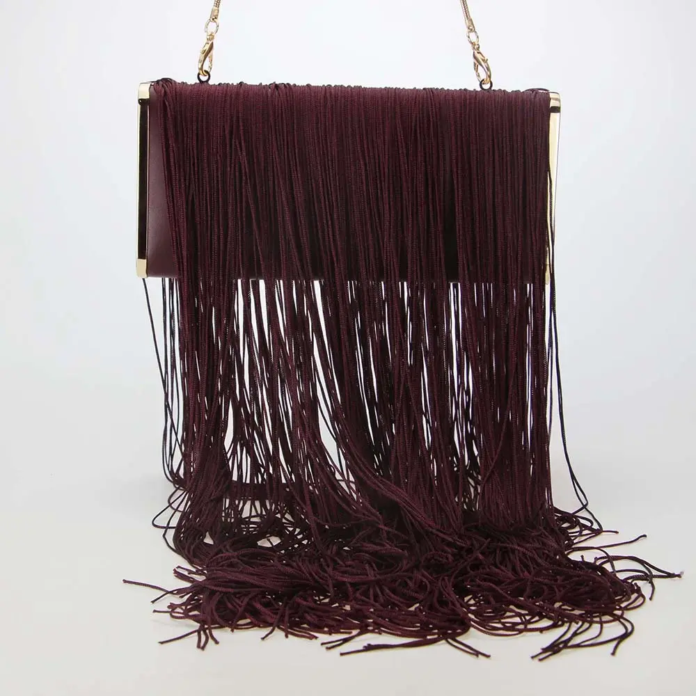 Luxury Long Tassel Evening Bags for Women Handbag Clutch PU Leather Frame Shoulder Bag Chains Crossbody Bags Wedding Purse Lady