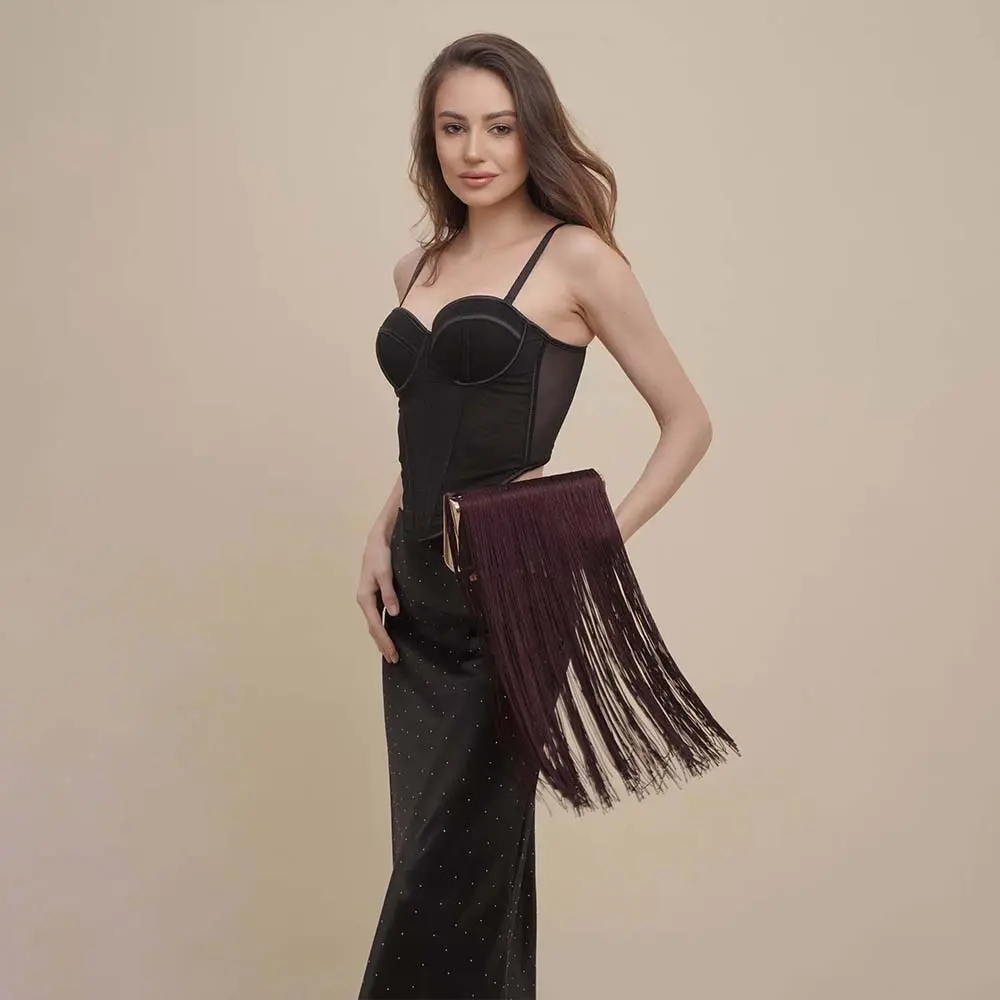 Luxury Long Tassel Evening Bags for Women Handbag Clutch PU Leather Frame Shoulder Bag Chains Crossbody Bags Wedding Purse Lady