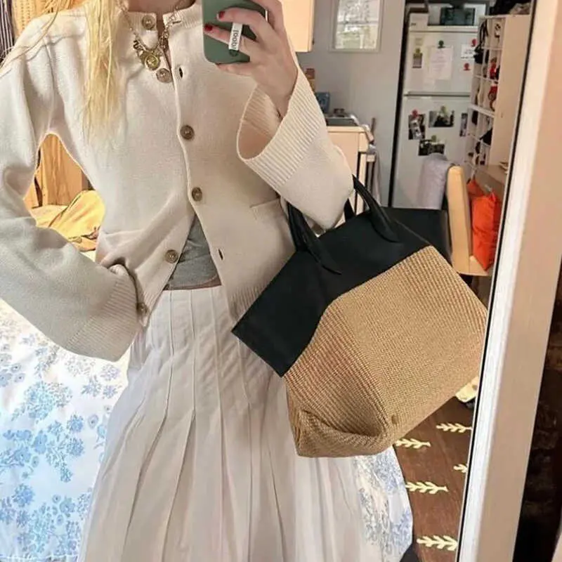 Bohemian Patchwork Straw Bag Large Capacity Travel Beach Bags for Women Top Handle Handbags Woven Shoulder Bag Shopper Tote New