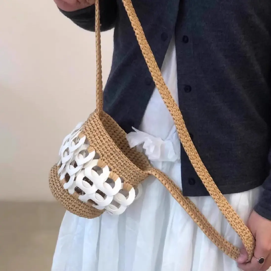 Luxury Patchwork Straw Bag Bohemian Woven Bucket Bags for Women Handbags Handmade Crochet Beach Bag Small Basket Shoulder Bags