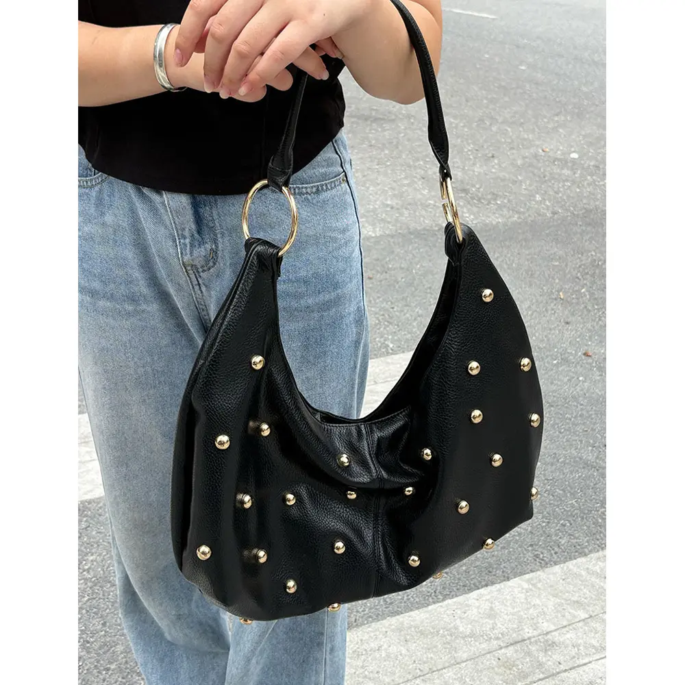 Large Capacity Rivet Tote Shoulder Bag Soft PU Leather Handbags and Purses Luxury Studded Shopper Designer Women's Bags NEW