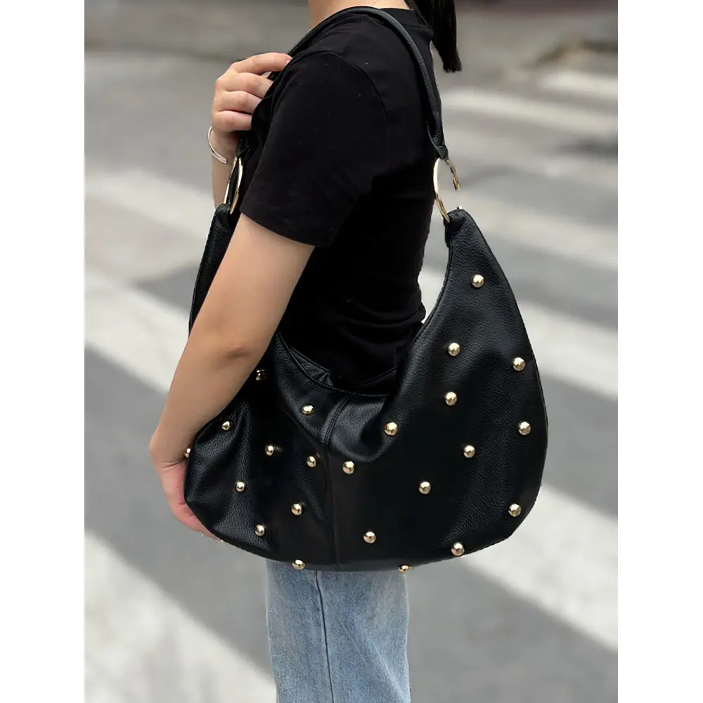 Large Capacity Rivet Tote Shoulder Bag Soft PU Leather Handbags and Purses Luxury Studded Shopper Designer Women's Bags NEW