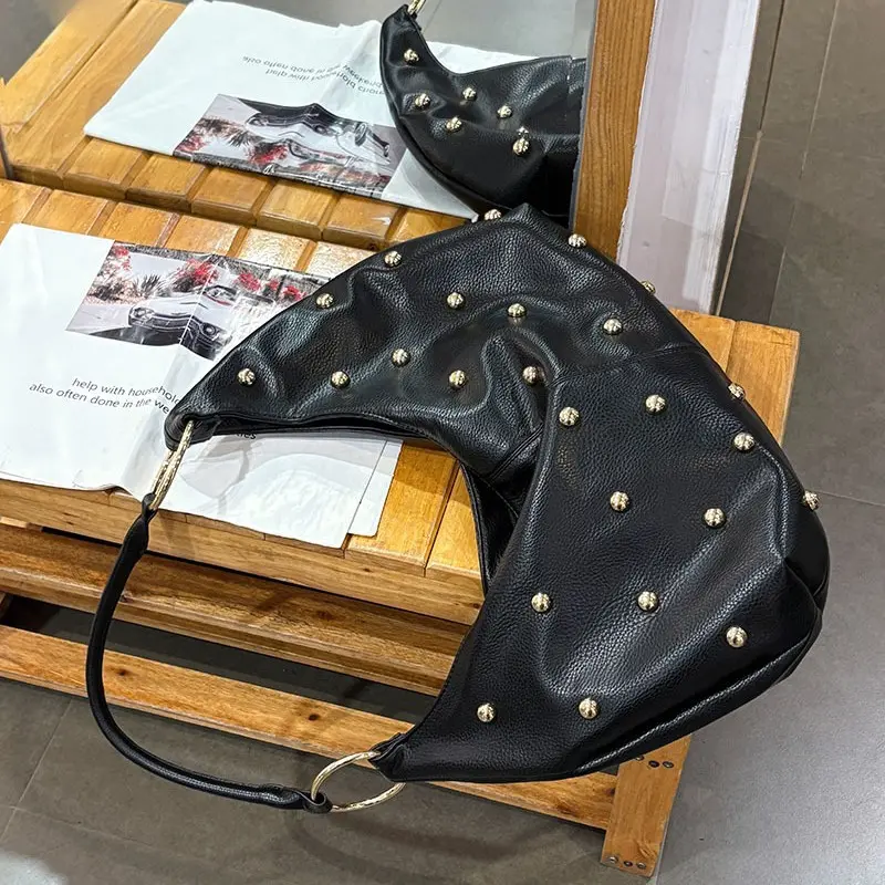 Large Capacity Rivet Tote Shoulder Bag Soft PU Leather Handbags and Purses Luxury Studded Shopper Designer Women's Bags NEW