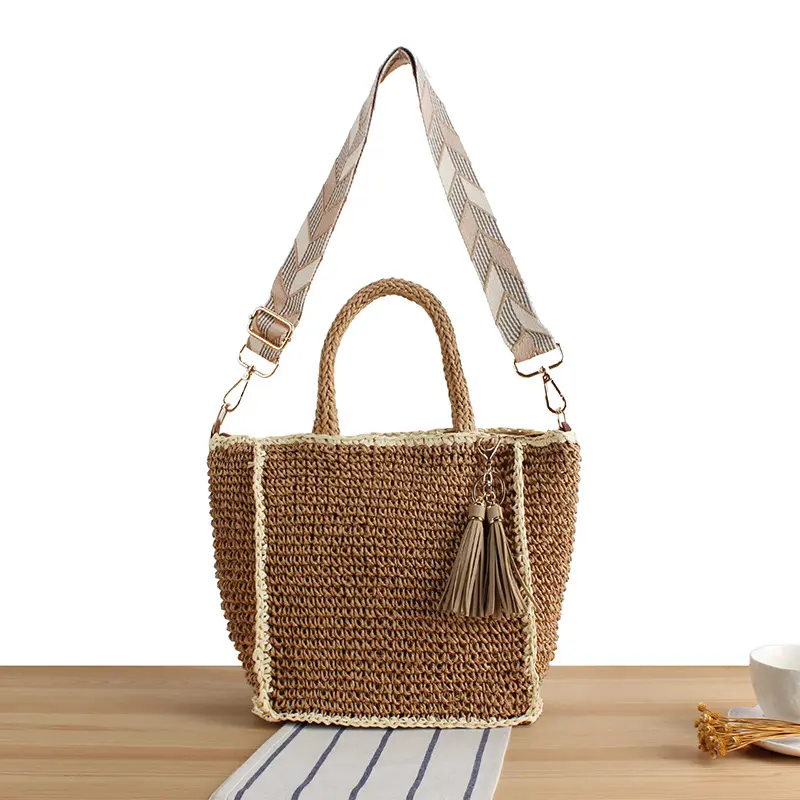 Handmade Paper Rope Crossbody Bags for Women Summer Woven Beach Bag Tote Handbags Bali Travel Straw Shoulder Bag Shopper Purses