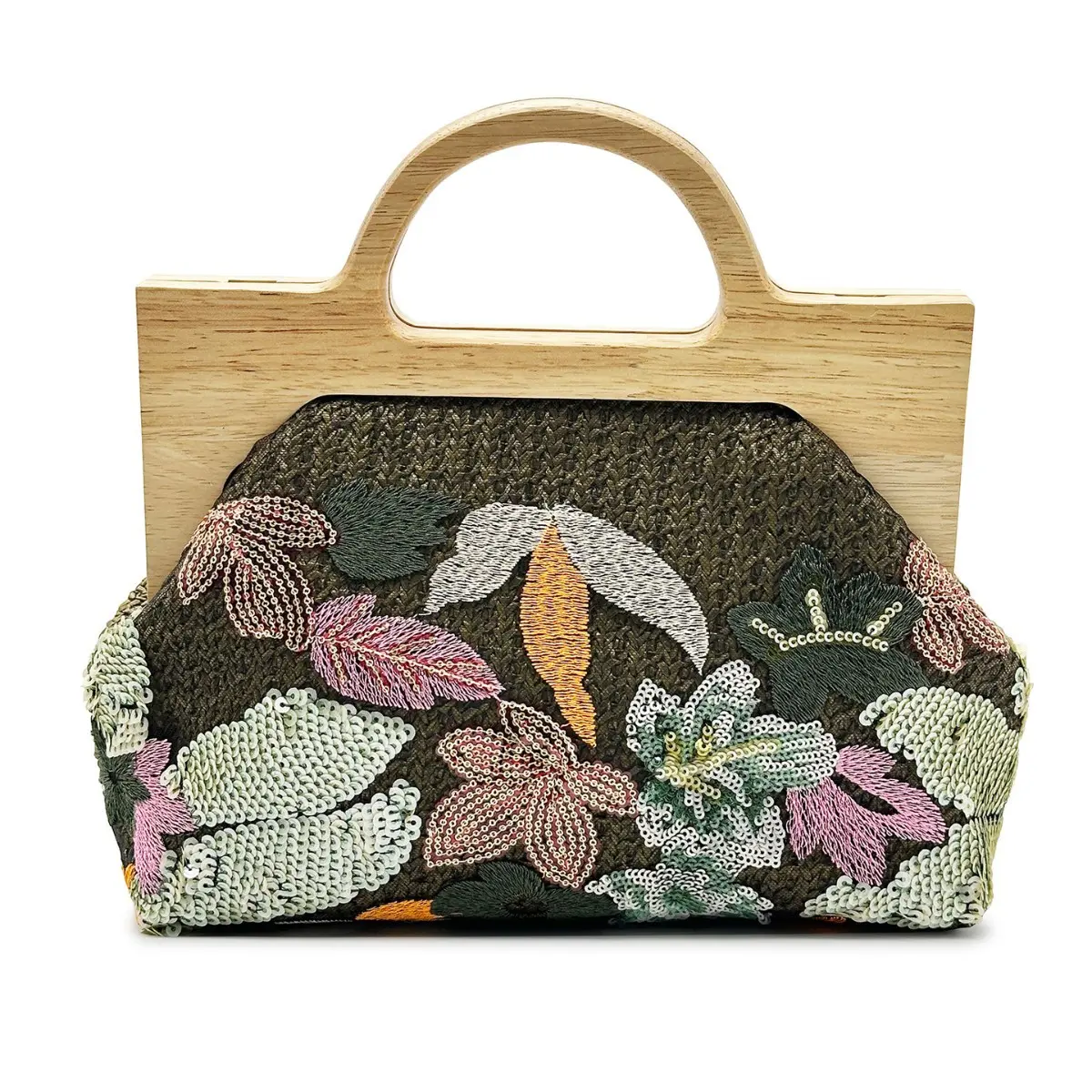 Fashion Appliques Wooden Clip Bags for Women Handbags Flower Embroidery Straw Bag Sequined Woven Beach Bag Luxury Shoulder Bags