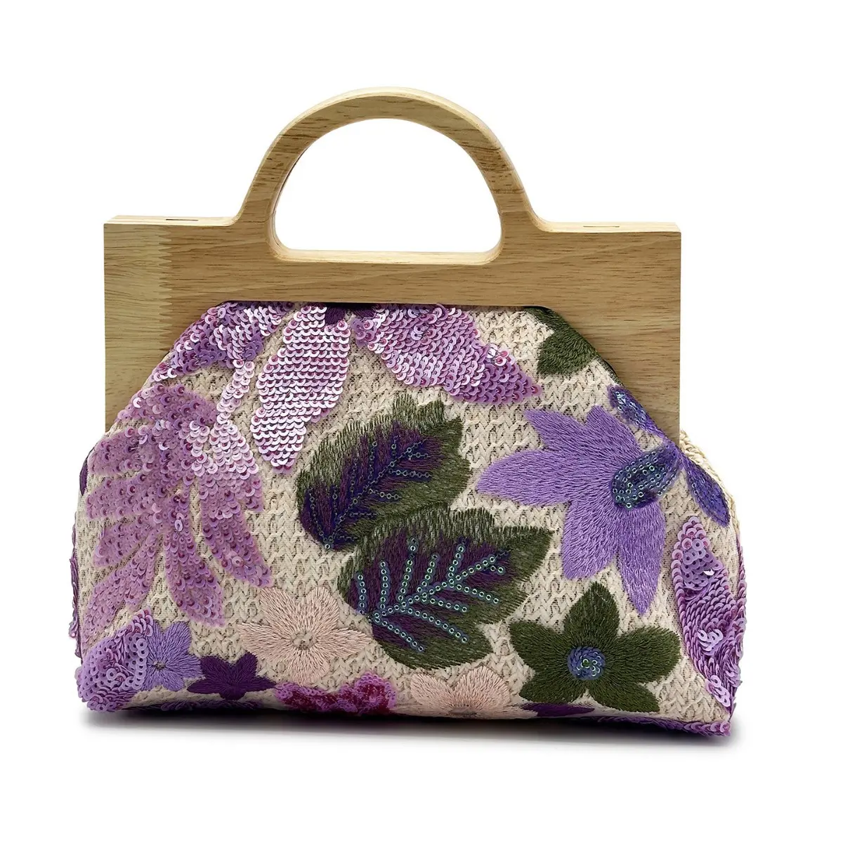 Fashion Appliques Wooden Clip Bags for Women Handbags Flower Embroidery Straw Bag Sequined Woven Beach Bag Luxury Shoulder Bags